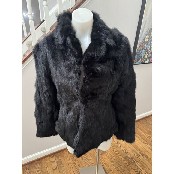 Adrienne Landau Real Rabbit Fur Knit Jacket Coat Black Size Small - Picture 1 of 4